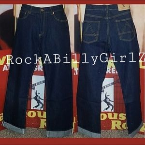Tatyana Archie Vintage 1952 Style 4" Cuffed RockABilly Saddle Stitch Denim Jeans